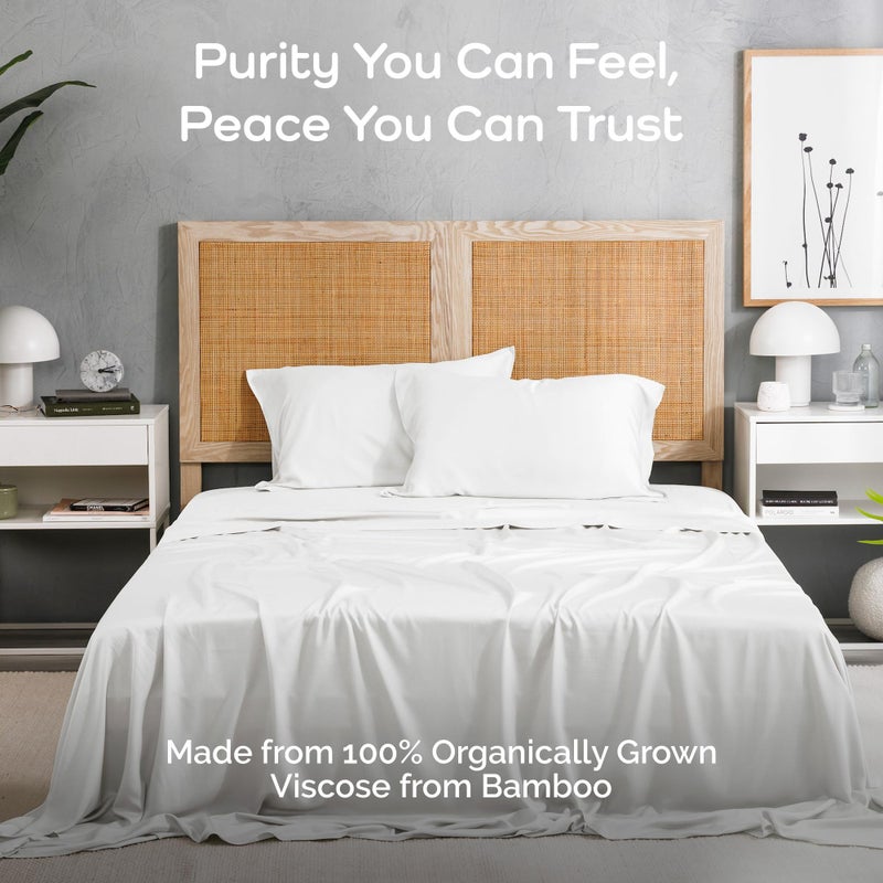 Bamtek 100% Viscose from Bamboo Sheets Queen Size, Super Soft Bedding Set, 4PC Cooling Sheets for Hot Sleepers, Vegan Silk Moisture Wicking, Organically Grown Bedsheet, White - 60" x 80" - Image 2